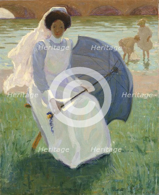 Woman with Green Parasol, 1908. Creator: Frederick F. Fursman.