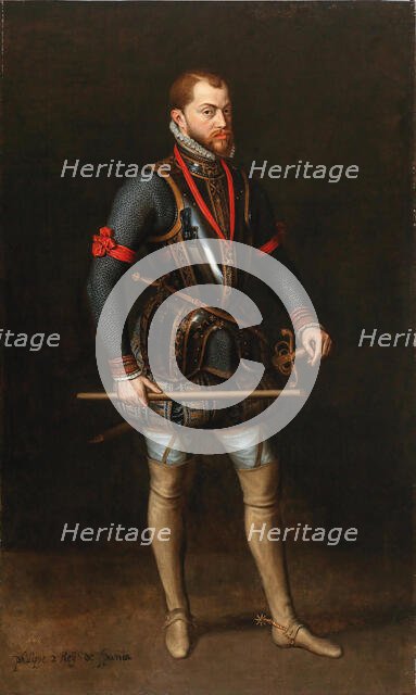Portrait of Philip II (1527-1598), King of Spain, in armor and with the Order of the Golden Fleece. Creator: Anonymous.
