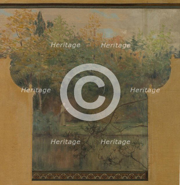 Esquisse pour la mairie de Vincennes : Le lac Daumesnil, 1898. Creator: Maurice Chabas.