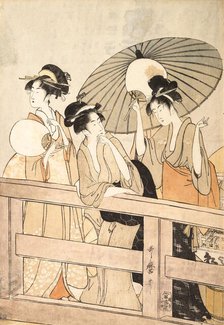 Enjoying the Cool Evening Breeze on and under the Bridge, ca. 1800. Creator: Kitagawa Utamaro.