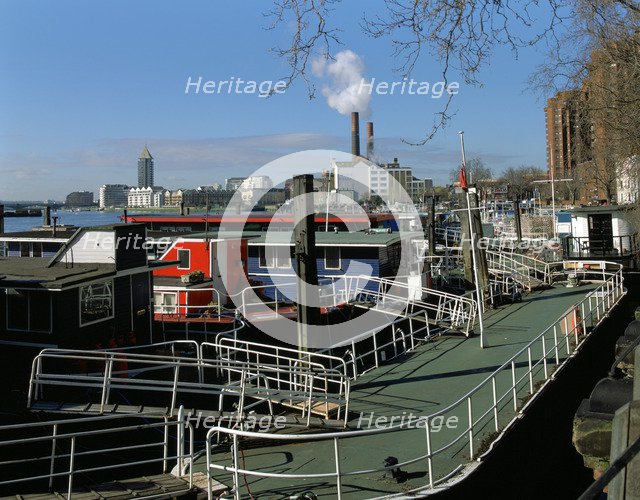 Houseboats, Chelsea Embankment, London.