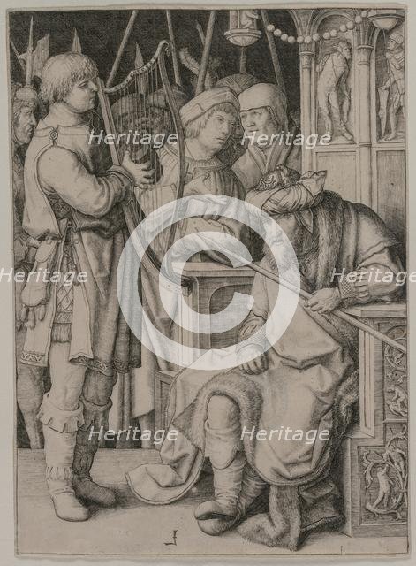 David Playing the Harp before Saul, c. 1508. Creator: Lucas van Leyden (Dutch, 1494-1533).