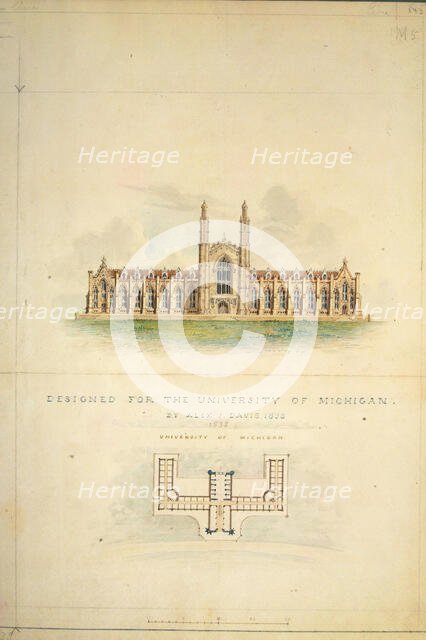 University of Michigan (elevation and plan), 1838. Creator: Alexander Jackson Davis.