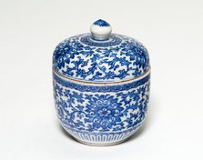 Miniature Covered Jar with Stylized Chrysanthemums and Vines, Qing dynasty (1644-1911). Creator: Unknown.