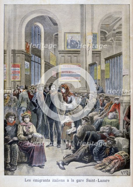 Italian emigrants at the Gare Saint-Lazare, Paris, 1896. Artist: Henri Meyer