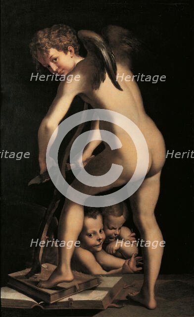 Cupid carving bows (after Parmigianino). Creator: Heintz, Joseph, der Ältere (1564-1609).