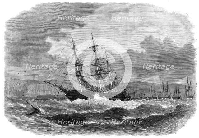 The emigrant ship Amoor driving up the Catwater, Plymouth, in the late gale, 1865. Creator: Smyth.