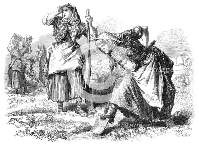 Sketches from Ireland: women at field-work in Roscommon, 1870. Creator: Unknown.