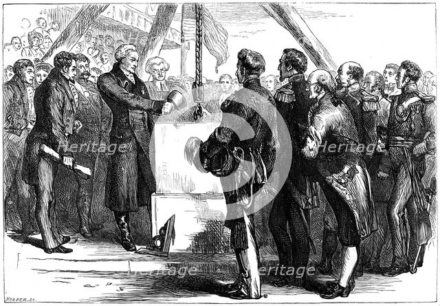 The Marquis de Lafayette laying the cornerstone of the Bunker Hill monument, 1825 (c1880).Artist: Hooper