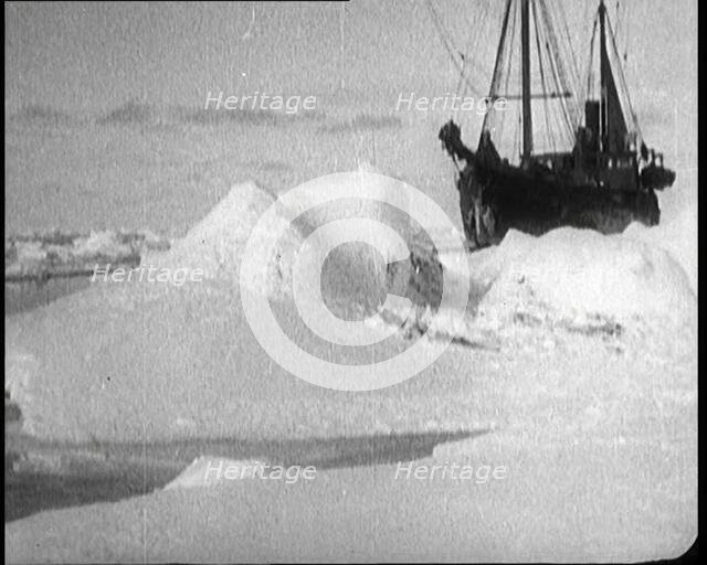 Sir Ernest Shackleton's Expedition Ship Cutting Through Sea Ice, 1922. Creator: British Pathe Ltd.