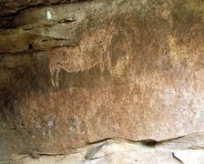 Levantine cave paintings from group Albarracín (Teruel) in the Abrigo Callejon of the Plou, cave …