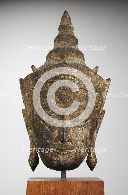 Crowned Buddha Head, 17th century. Creator: Unknown.
