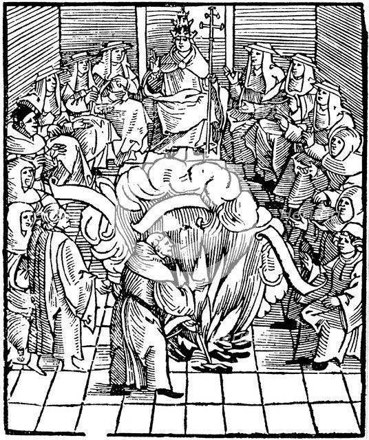 Pope Leo X supervising the burning of Martin Luthor's books, 1521. Artist: Unknown
