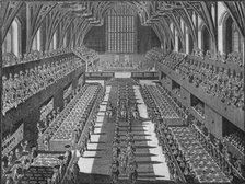 The interior of Westminster Hall at the coronation banquet of King George II, 1727 (1911). Artist: S Moore.
