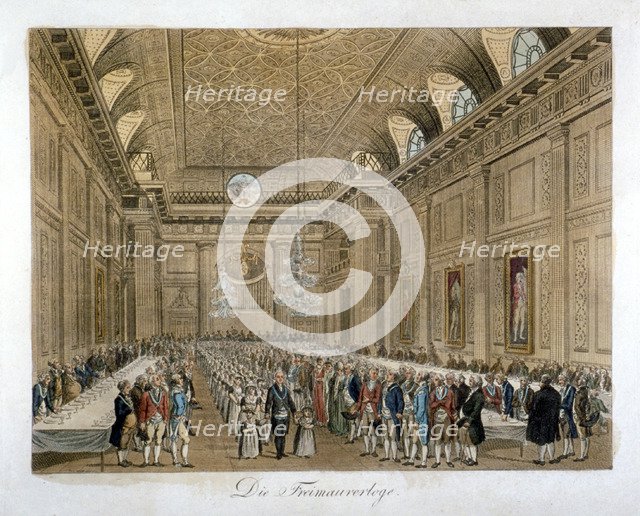 View of an event in the Freemasons' Hall, Great Queen Street, Holborn, London, c1810. Artist: Anon