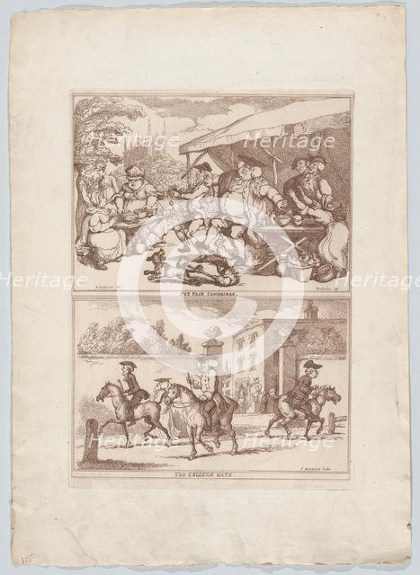 Pot Fair Cambridge, and, The College Gate, 1780-90., 1780-90. Creator: Thomas Rowlandson.