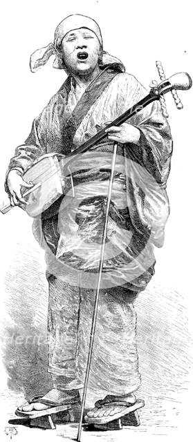 Street sketches in Tokio, Japan: Samien player (musician), 1890. Creator: Unknown.