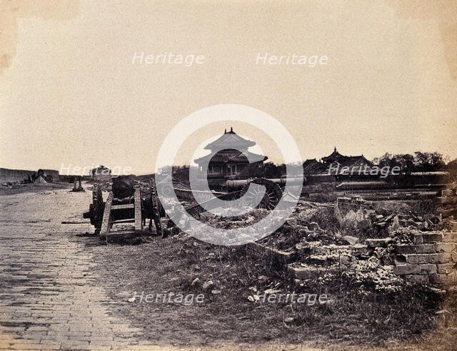 Beijing, China: Chinese army guns on the city wall, after capture by the English..., 1860. Creator: Felice Beato.