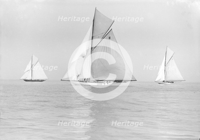 The Big Class yachts 'Britannia', 'Ma'oona', and 'Carina' sailing in light winds, 1913. Creator: Kirk & Sons of Cowes.