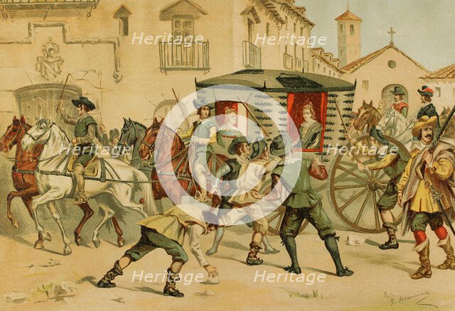 Expulsion of the queen from the city of Toledo, on her way to Bayonne, France, 1891.  Creator: Juan Alaminos.