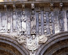 Cathedral of Santiago de Compostela, the Platerias door, detail of the sculptures on the front.