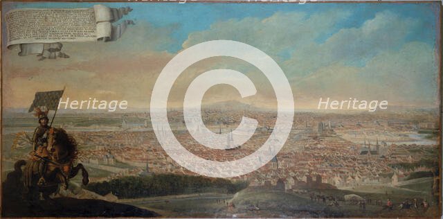 Cavalier with view of Paris, equestrian portrait, Pepin des Essarts, c1645. Creator: Unknown.