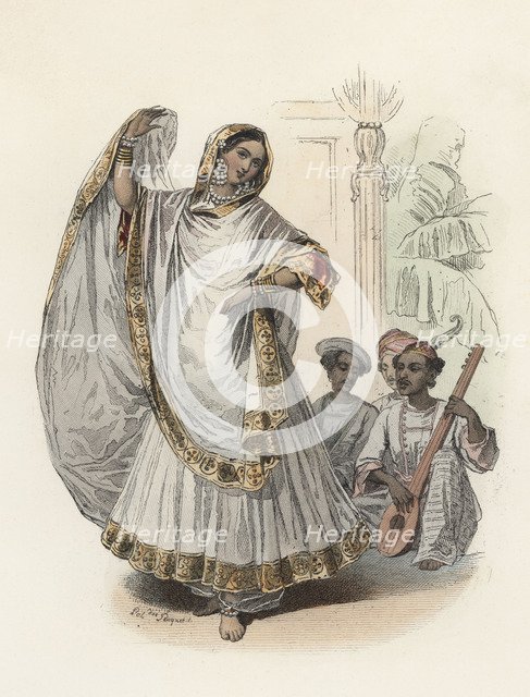 Hindustan dancer woman, in the modern age, color engraving 1870.
