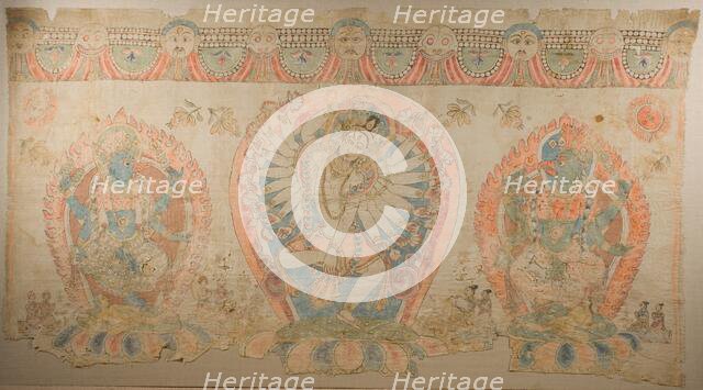 Tantric Temple Banner of a Dancing Goddess Flanked by Dakinis, 17th century. Creator: Unknown.