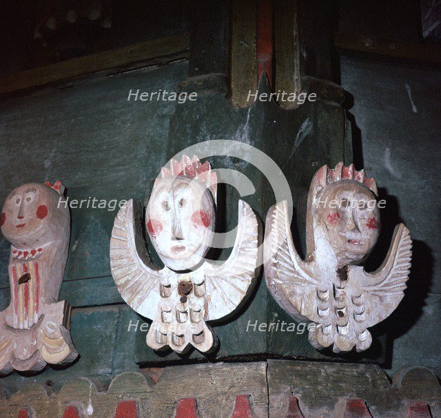 Carved and painted wooden angels from a church in Finland, 18th century. Artist: Unknown