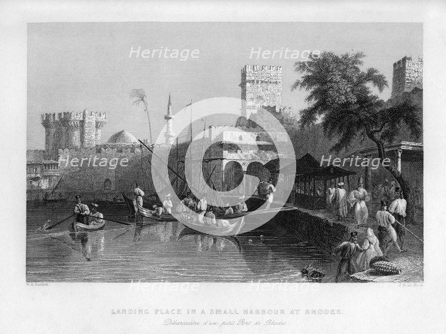 A landing place in a small harbour at Rhodes, Greece, 1841.Artist: John Le Keux