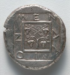 Tetradrachm: Square, Vine, Inscription (reverse), 430 BC. Creator: Unknown.