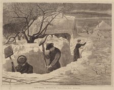 A Winter-Morning, - Shovelling Out, published 1871. Creator: George A. Avery.