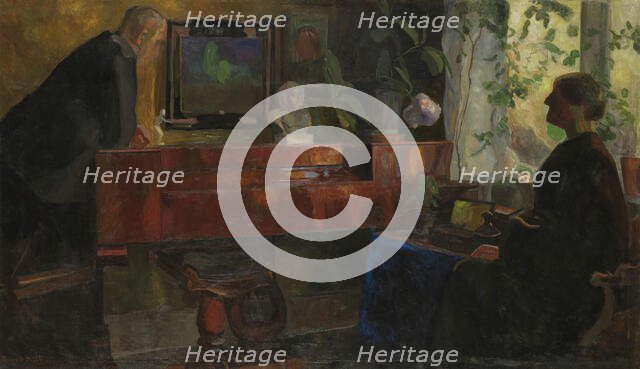 Interior with the Artists Oluf and Kris Wold-Torne, 1900-1904. Creator: Thorvald Erichsen.