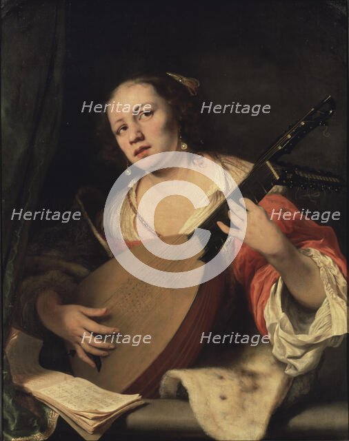 A Lady Playing the Lute, 1654. Creator: Ferdinand Bol.