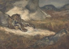 Leopard Lying Down, 1810-75. Creator: Antoine-Louis Barye.