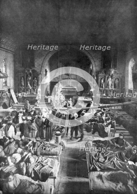 A field station at the front, in the nave of a rural church, World War I, 1915. Artist: Unknown