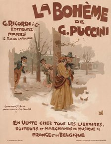 Poster for the opera La Bohème by Giacomo Puccini, 1895. Creator: Hohenstein, Adolfo (1854-1928).