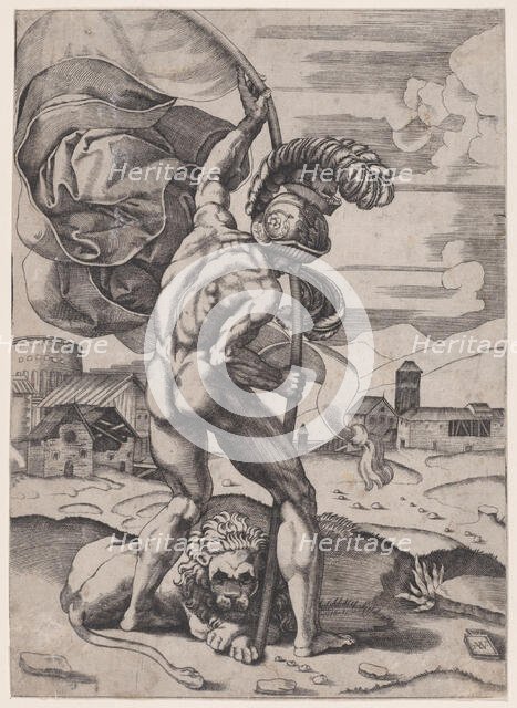 Man with a Flag, ca. 1514-36. Creator: Agostino Veneziano.