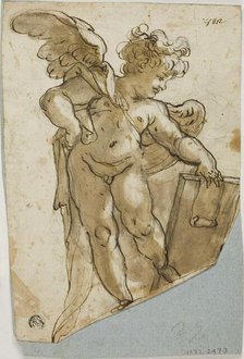Standing Putto Holding Tablet, 1576-1641. Creator: Lazzaro Tavarone.