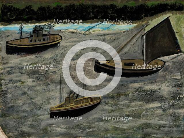 Three Boats Off The Shore, c1935. Creator: Alfred Wallis.