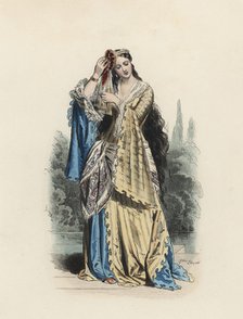 Greek Princess, color engraving 1870.