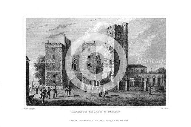 Lambeth Church and Palace, London, 1829.Artist: W Syms
