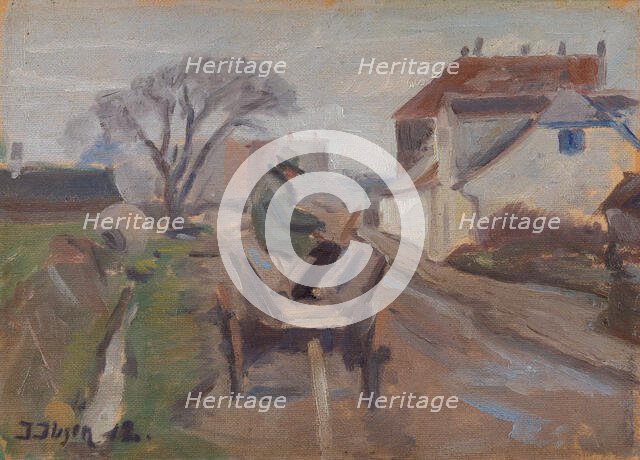 The Painter Olund Hansen Sitting in a Wagon Painting, 1912. Creator: Immanuel  Ibsen.