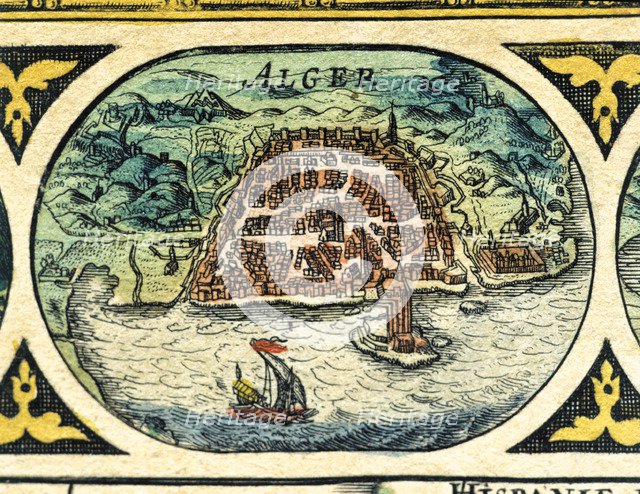 Algiers, colored engraving from the book 'Le Theatre du monde' or 'Nouvel Atlas', 1645, created, …