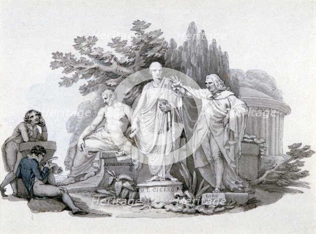 'Two Youths contemplating Statues of Demosthenes, Cicero and Pitt', c1780-1848. Artist: Edward Francis Burney