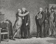 Meeting of Louis XVI with his lawyer Malesherbes, (1721-1794), 1876.  Creator: Hippolyte de la Charlerie.