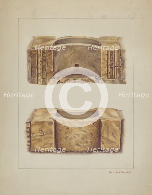 Carved Stone Wash Basin at Carmel Mission, 1938. Creator: Gordena Jackson.