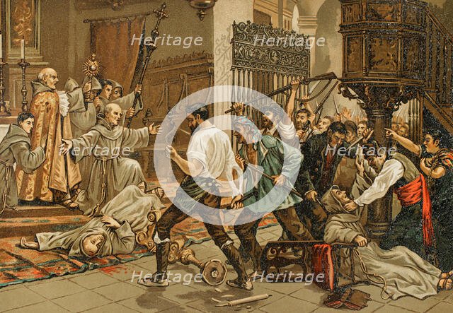 Slaughter of friars, Madrid, 17 July 1834, (1893). Creator: Unknown.