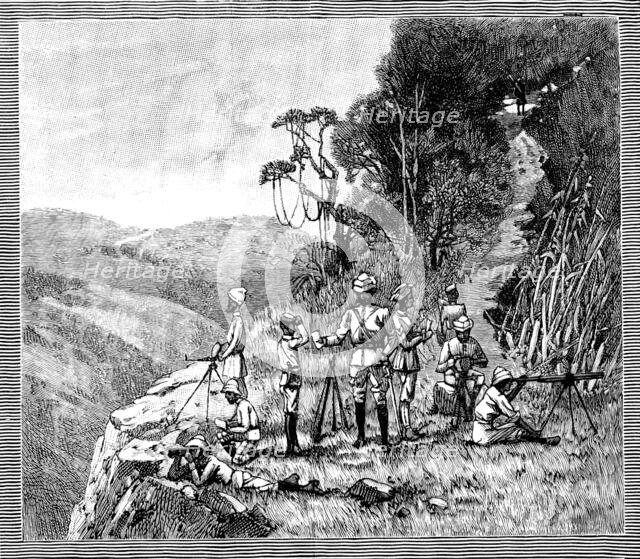 With the Lushai Expedition: signalling party with the heliograph, 1890. Creator: R. Taylor.