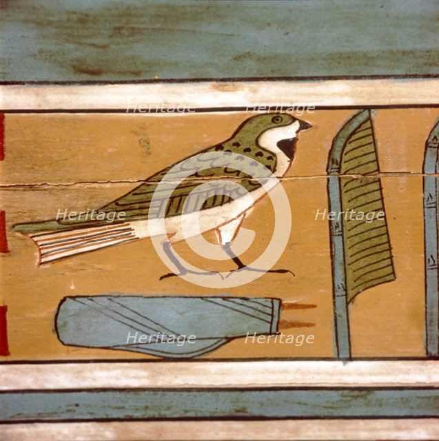 Swallow detail, Egyptian hieroglyphic on inner wall of coffin, c2000 BC. Artist: Unknown.